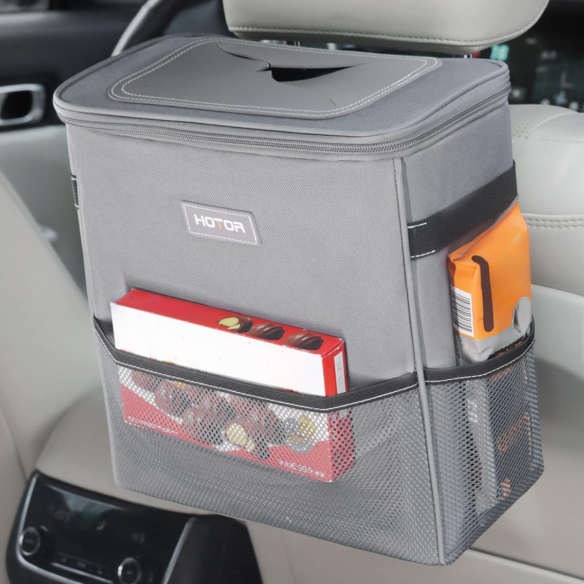 Leakproof Car Trash Can With Storage Pockets