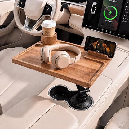 2-in-1 Wooden Car Laptop Desk With Cup Holder