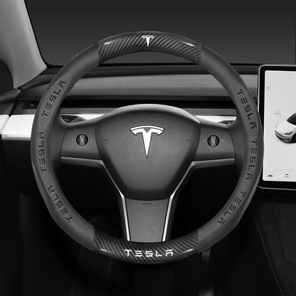 Nappa Leather Steering Wheel Cover With Carbon Texture