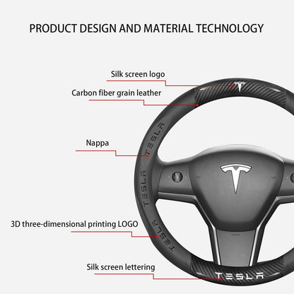 Nappa Leather Steering Wheel Cover With Carbon Texture