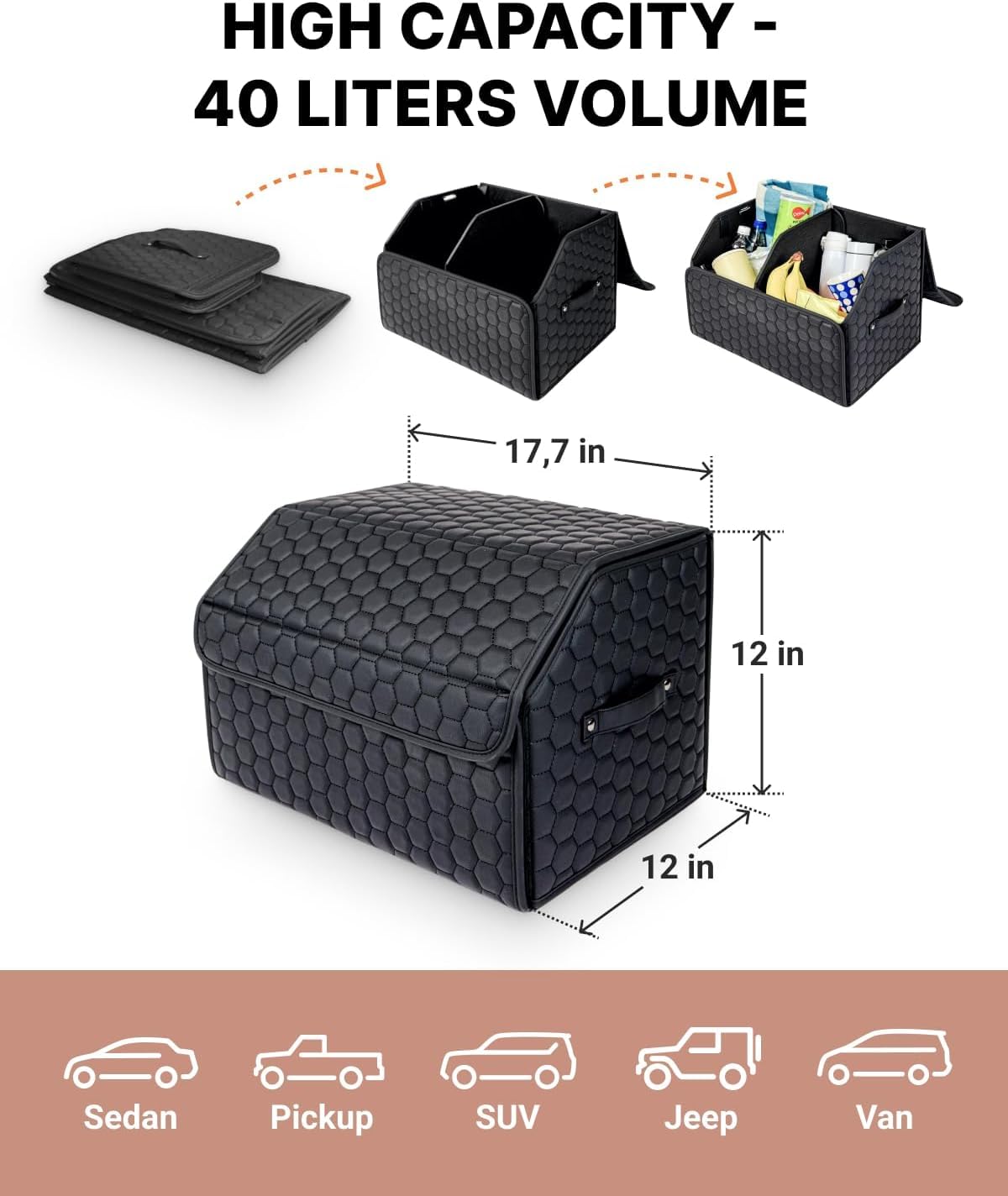 PU Leather Trunk Organizer With Secure Lid