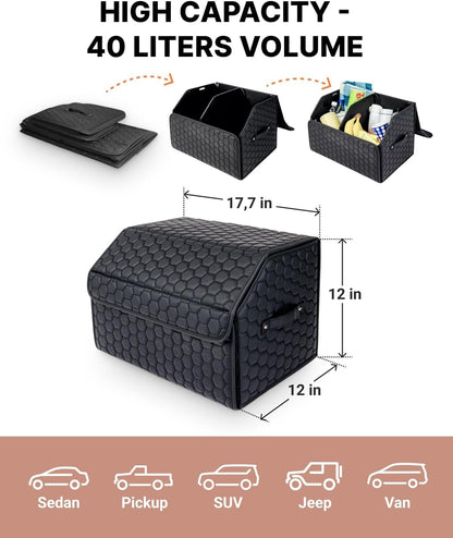 PU Leather Trunk Organizer With Secure Lid