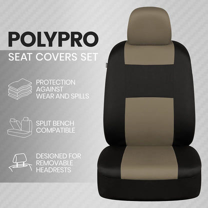 BDK PolyPro Car Seat Covers Full Set, Front and Rear Split Bench Seat Covers for Cars, Easy to Install Car Seats Cover Set and Accessories for Auto Trucks Van SUV