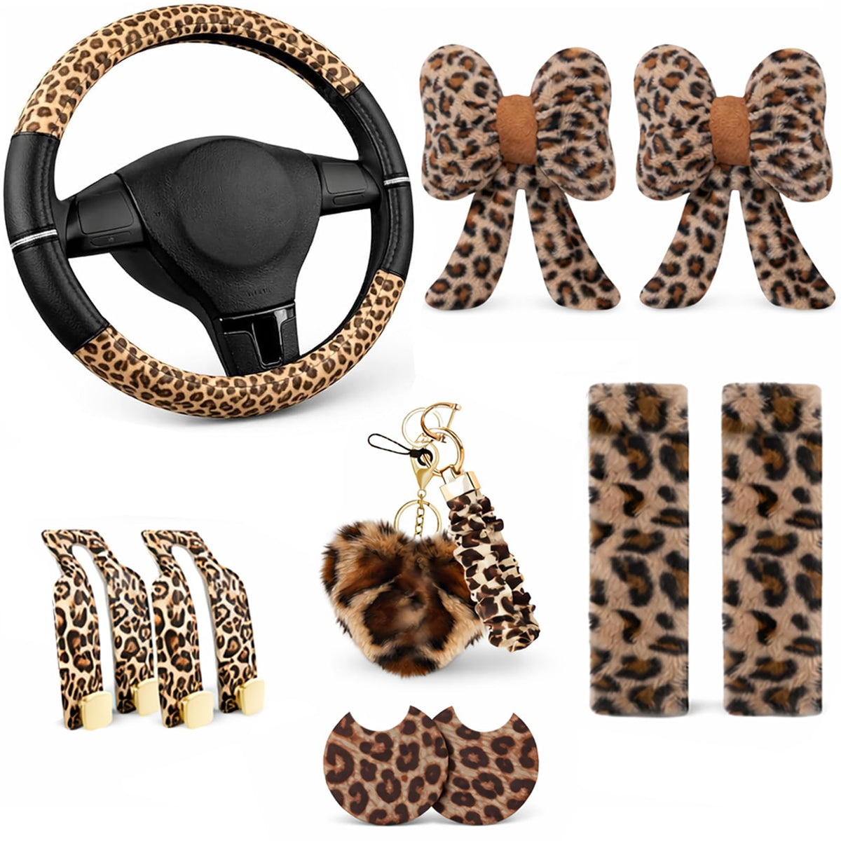 Leopard Print Car Interior Accessory Set