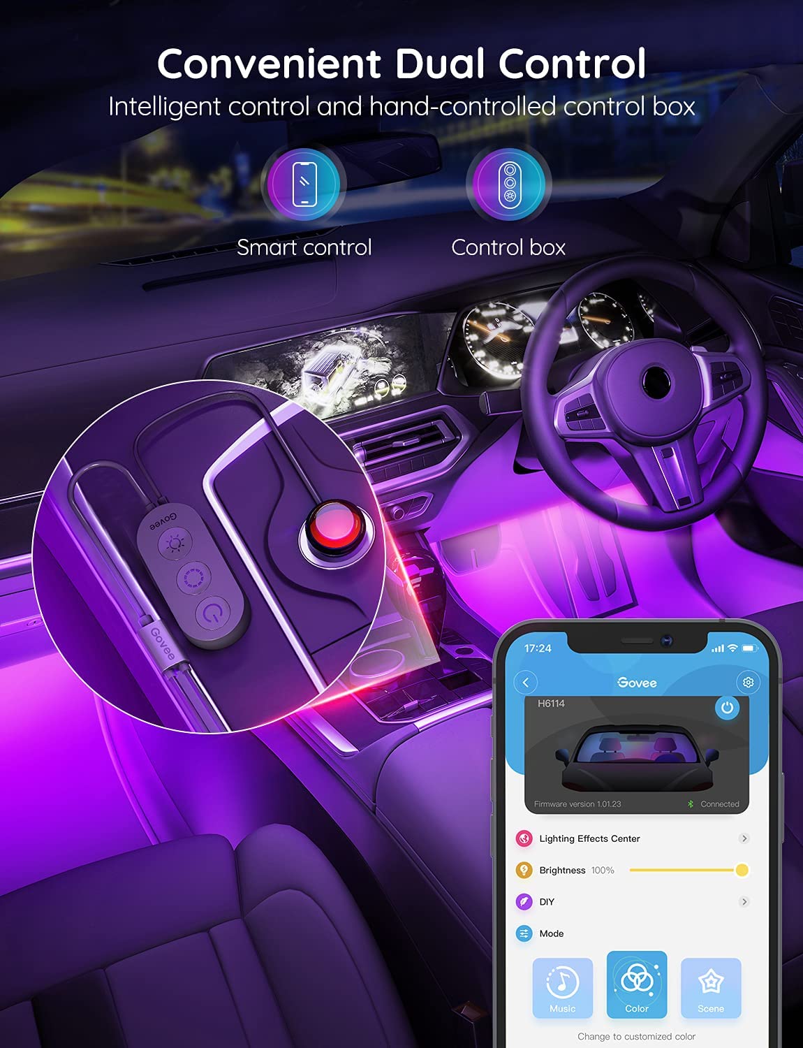 Smart RGB Car Interior Lights With App Control