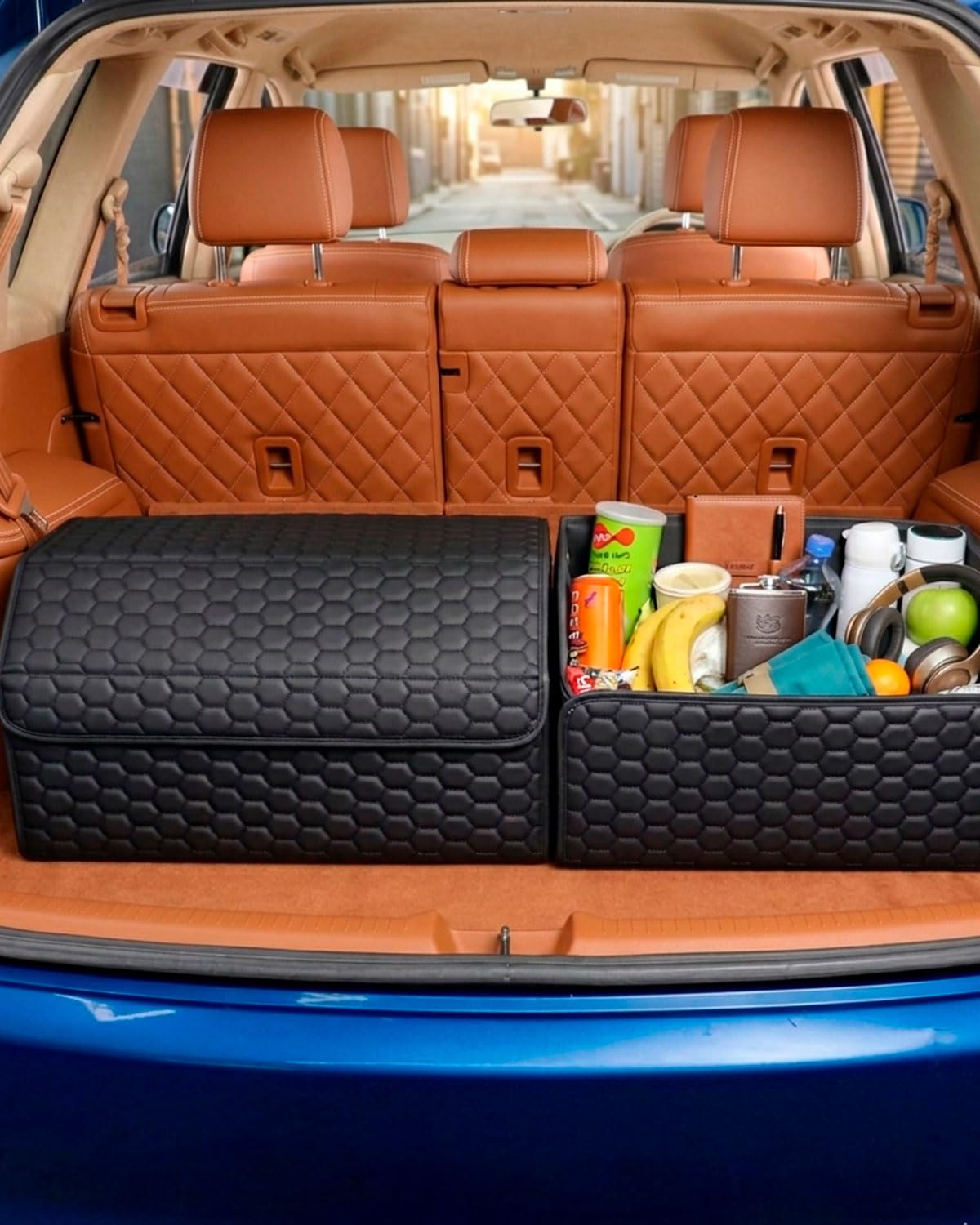 PU Leather Trunk Organizer With Secure Lid