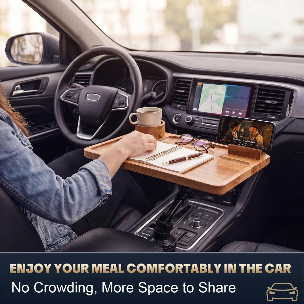 2-in-1 Wooden Car Laptop Desk With Cup Holder