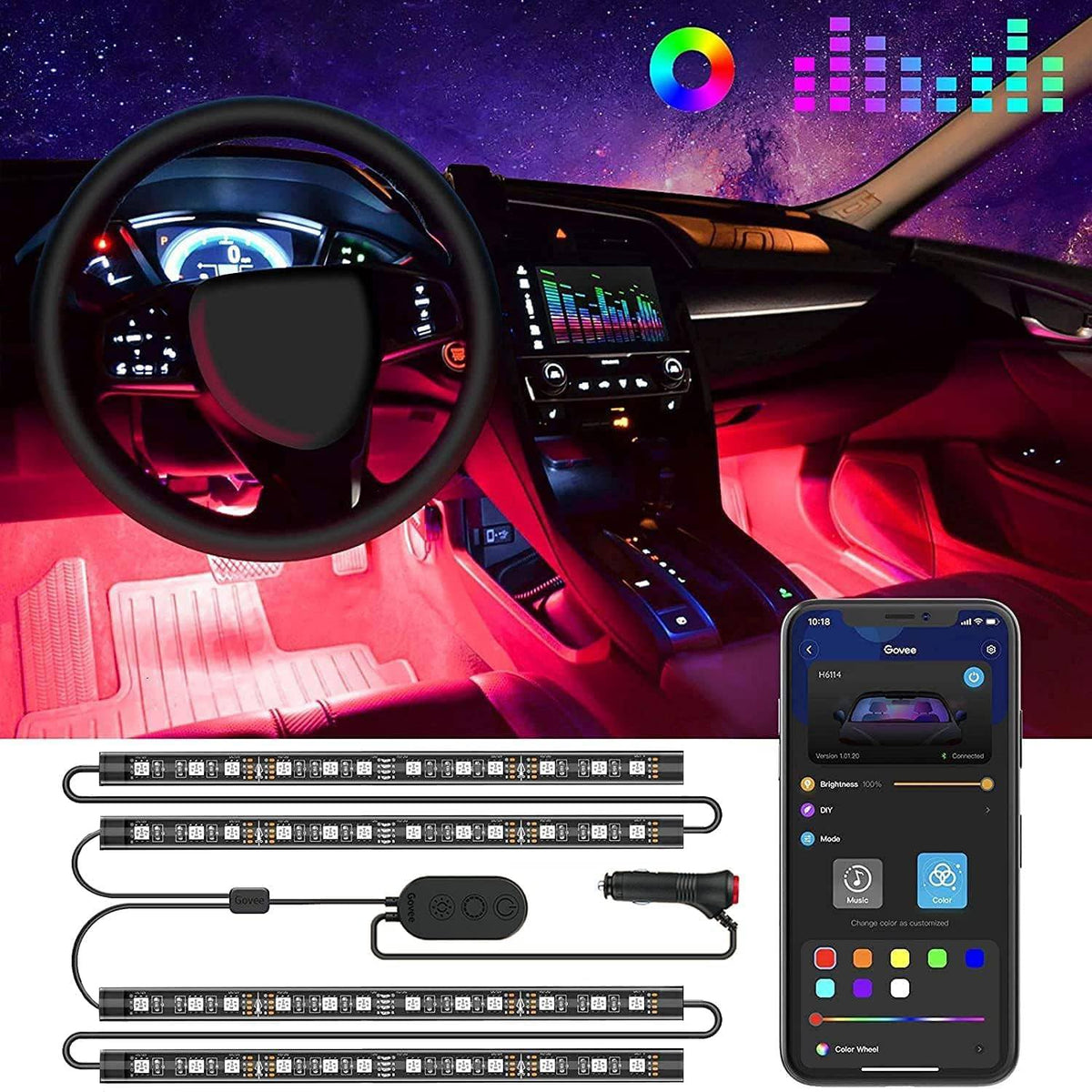 Smart RGB Car Interior Lights With App Control