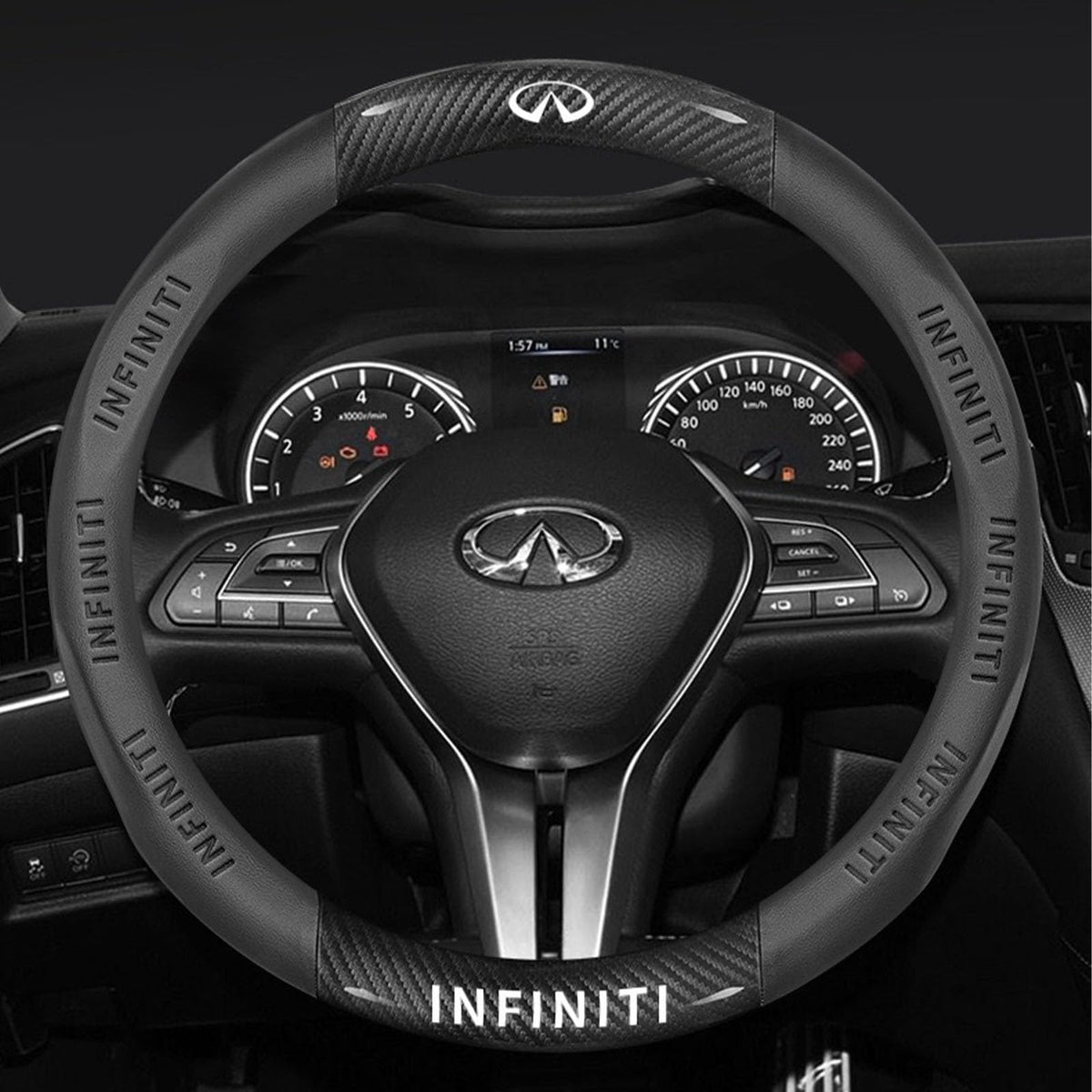 Nappa Leather Steering Wheel Cover With Carbon Texture