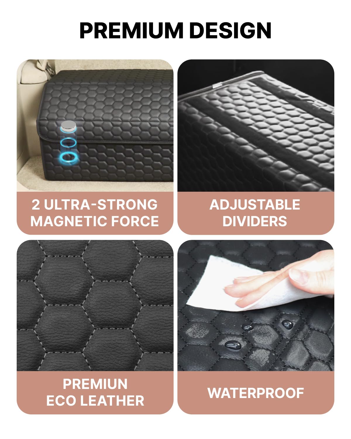 PU Leather Trunk Organizer With Secure Lid