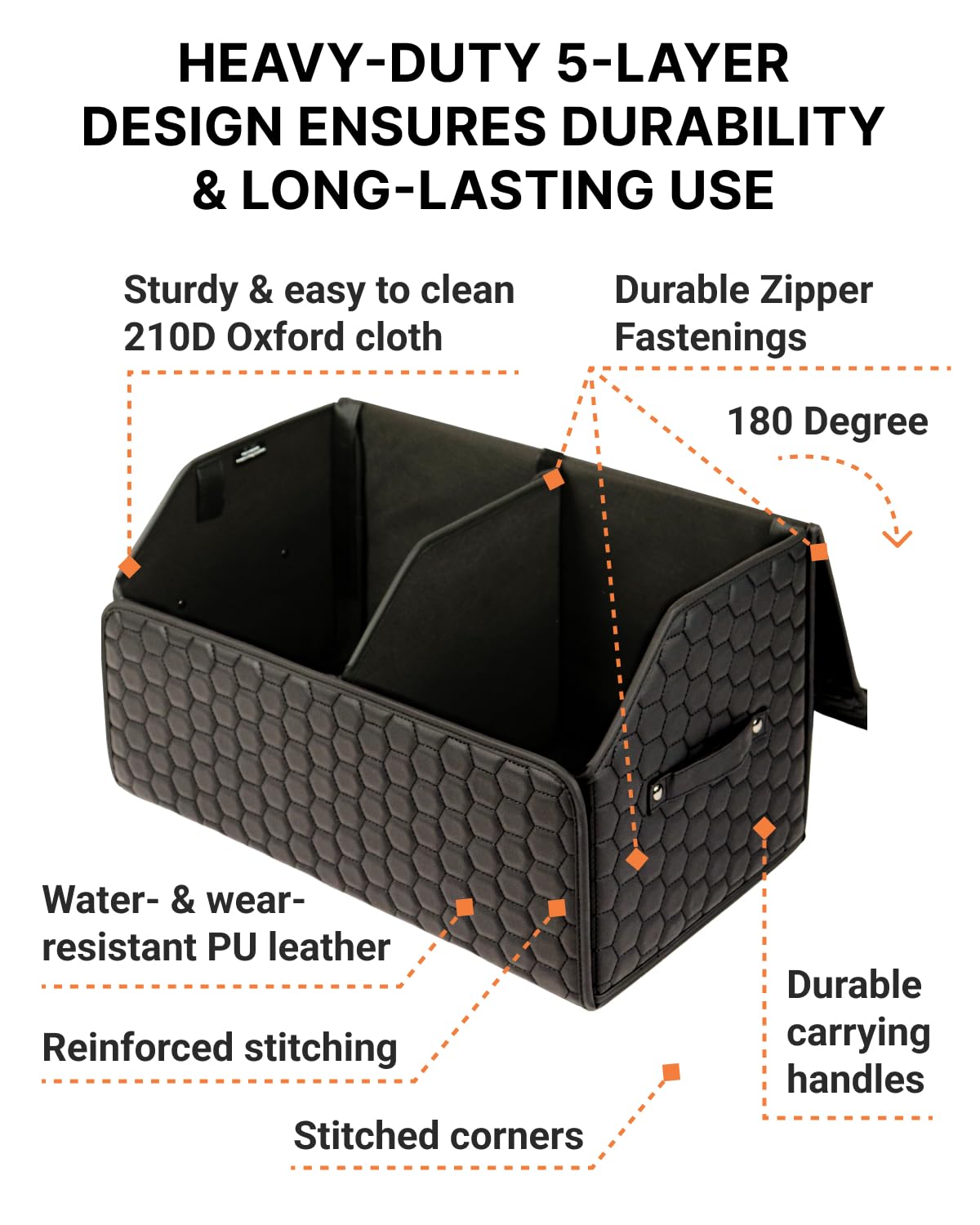 PU Leather Trunk Organizer With Secure Lid