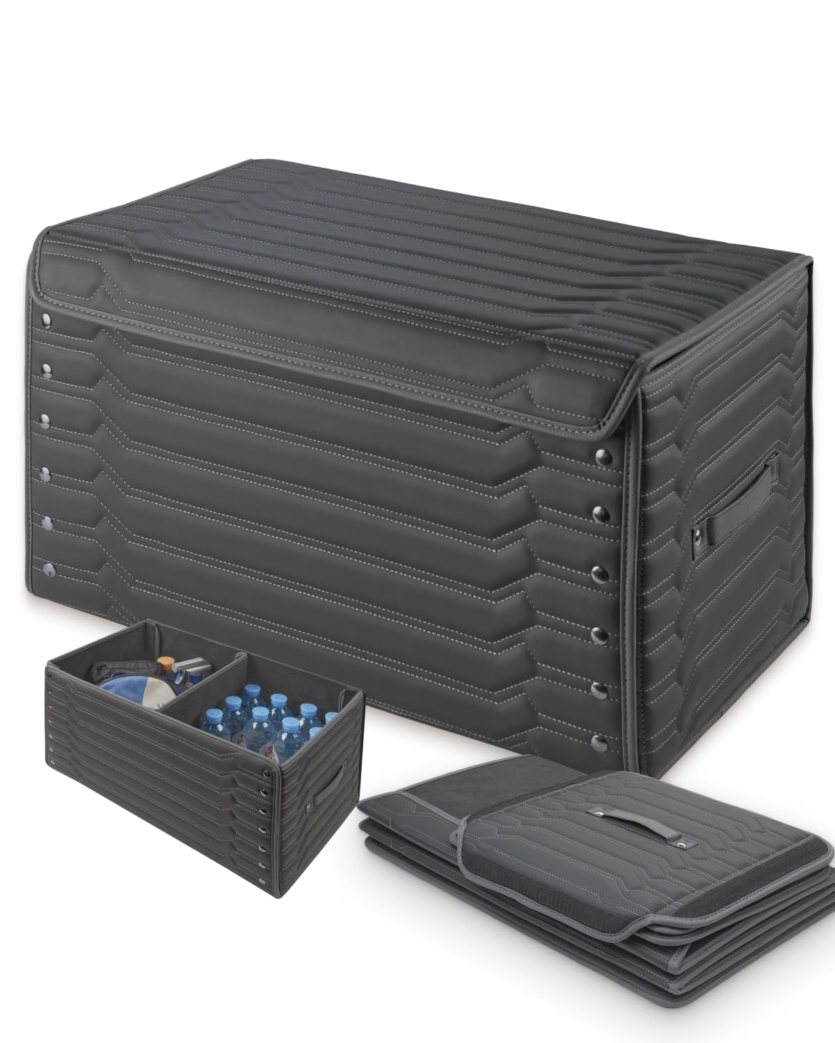 PU Leather Trunk Organizer With Secure Lid