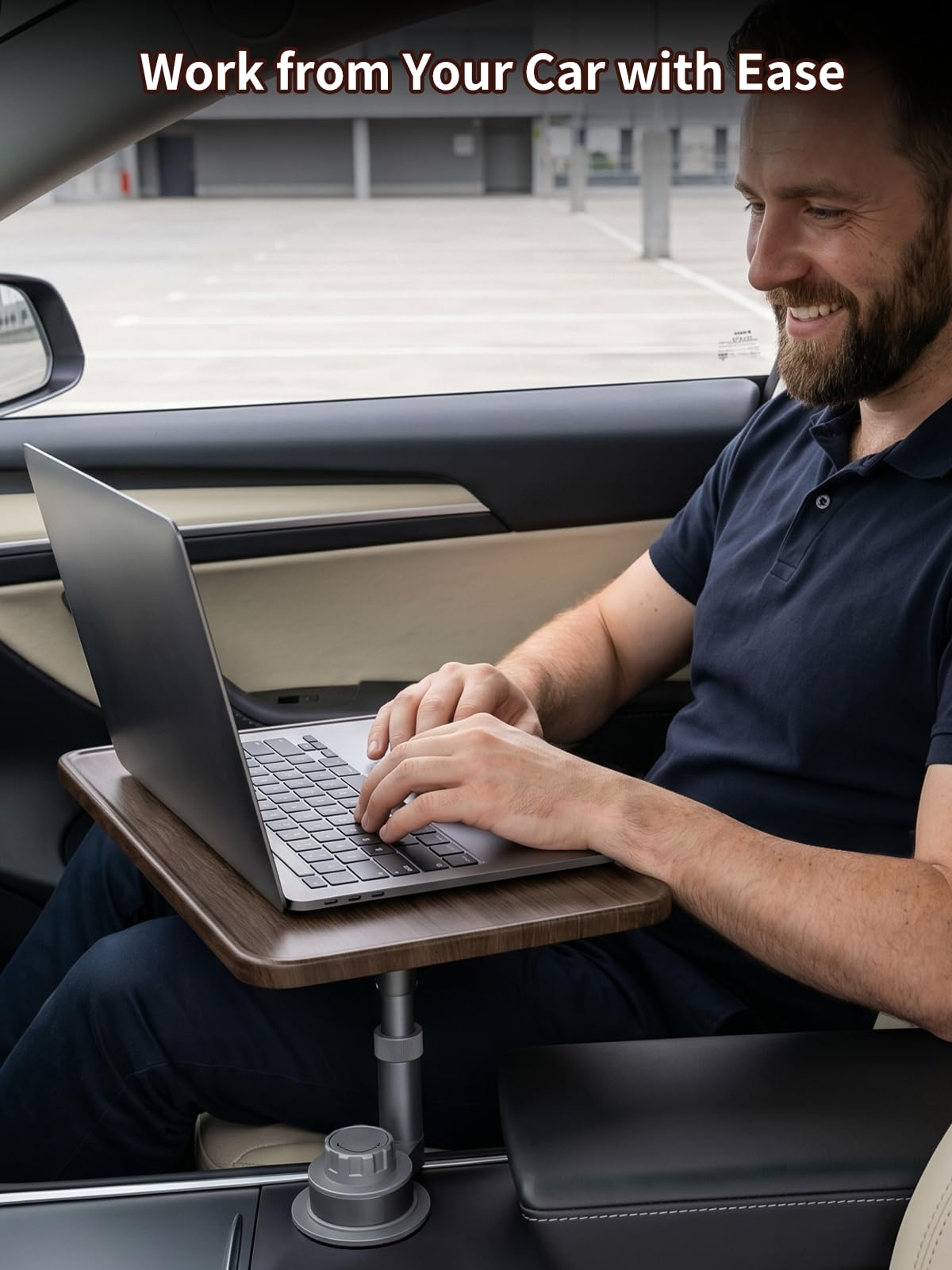 Solid Wood Car Laptop Desk With 360° Rotation