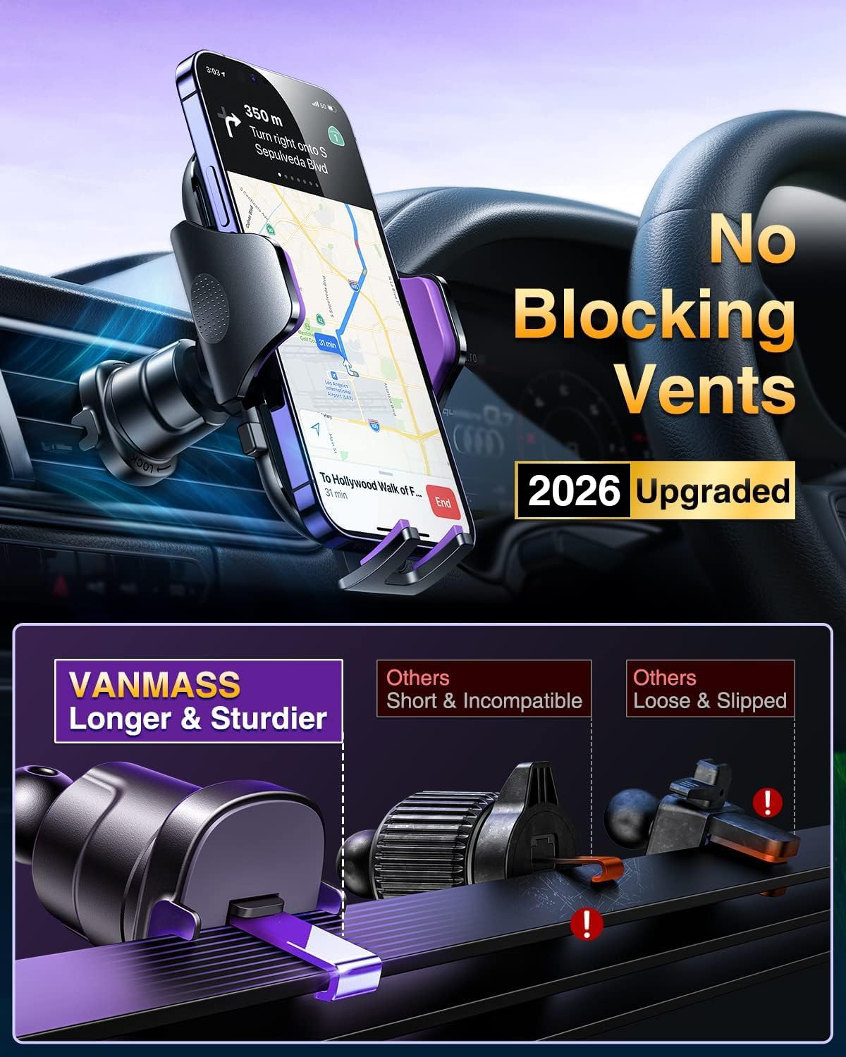 Heavy-Duty Car Phone Mount With Dual Mounting