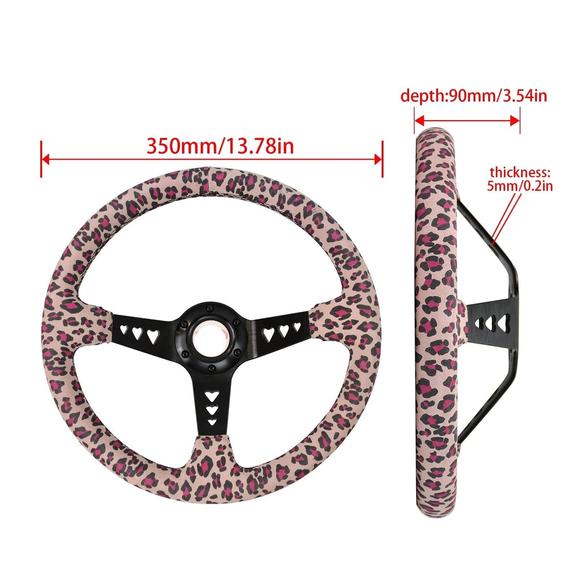 Pink Heart 350mm Racing Steering Wheel