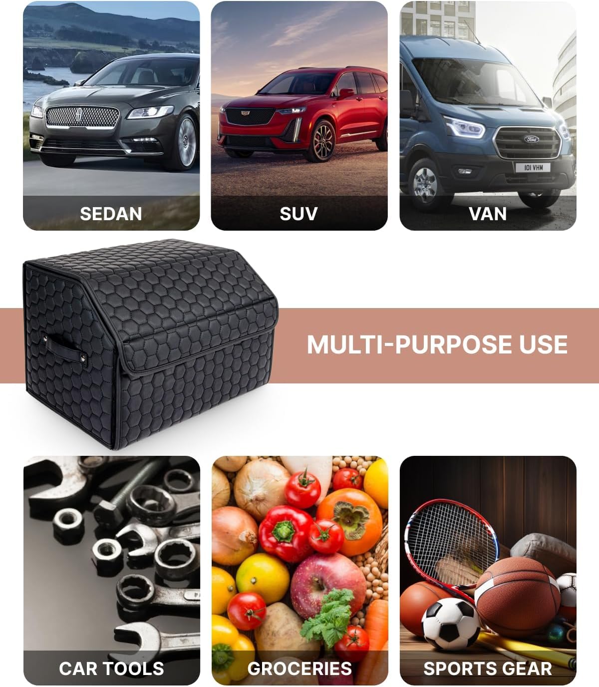PU Leather Trunk Organizer With Secure Lid