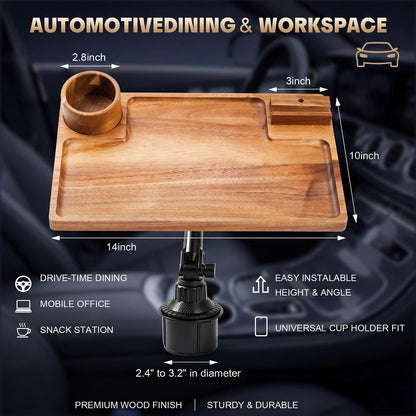 2-in-1 Wooden Car Laptop Desk With Cup Holder