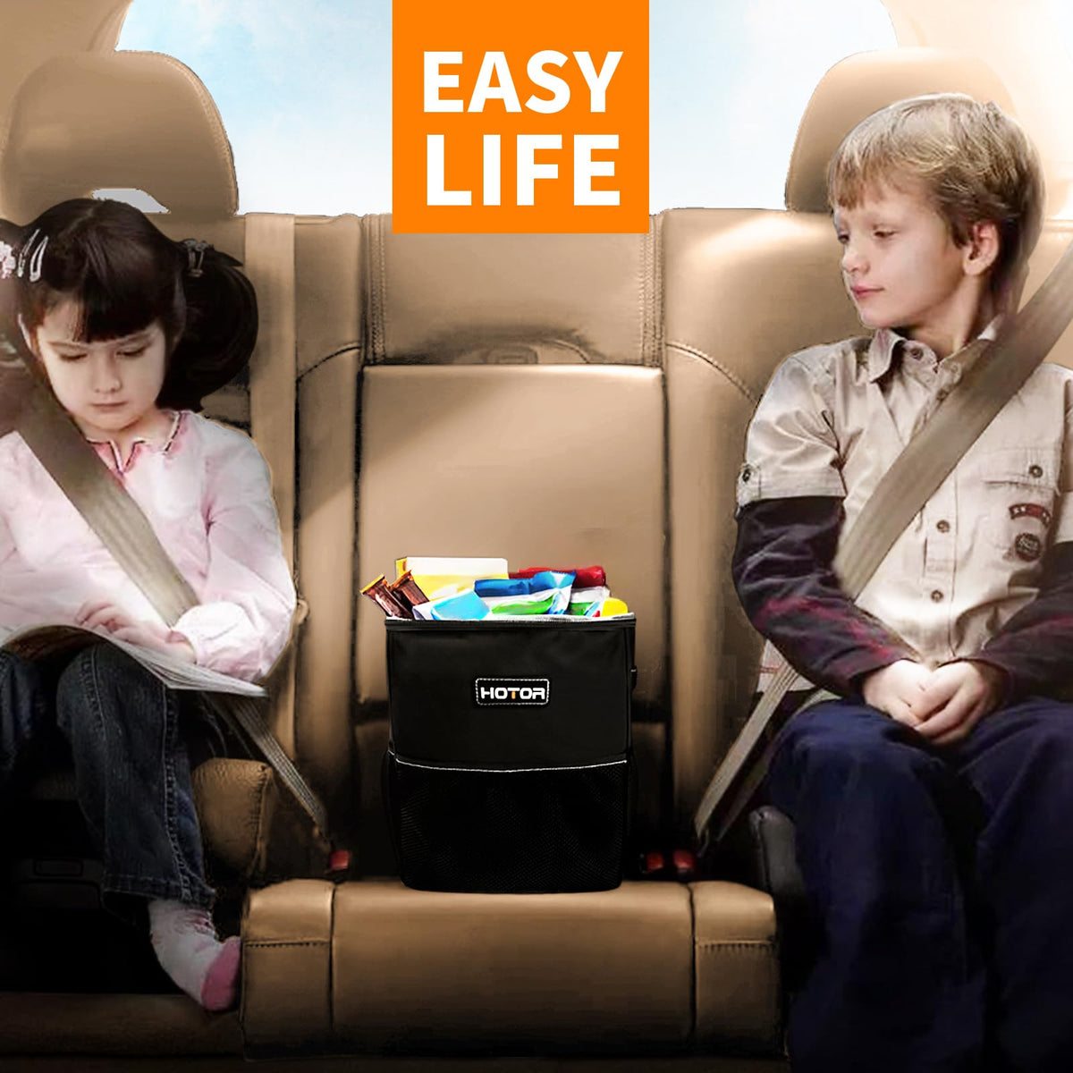 Leakproof Car Trash Can With Storage Pockets
