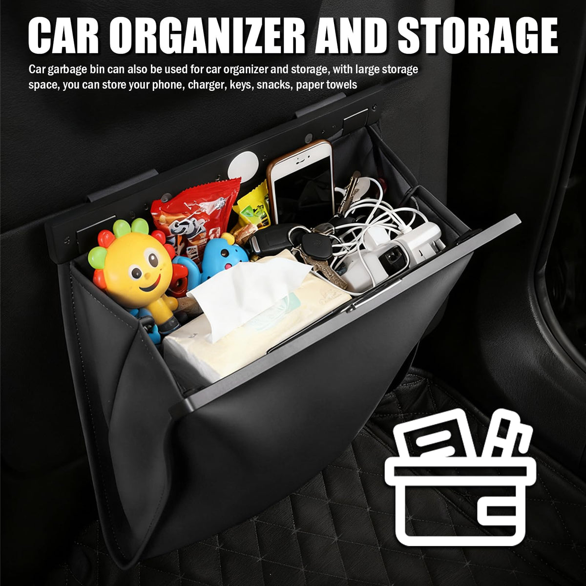 Magnetic Car Trash Bin With Leakproof Liner