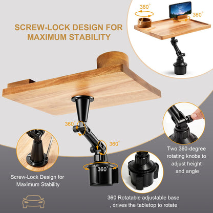 2-in-1 Wooden Car Laptop Desk With Cup Holder