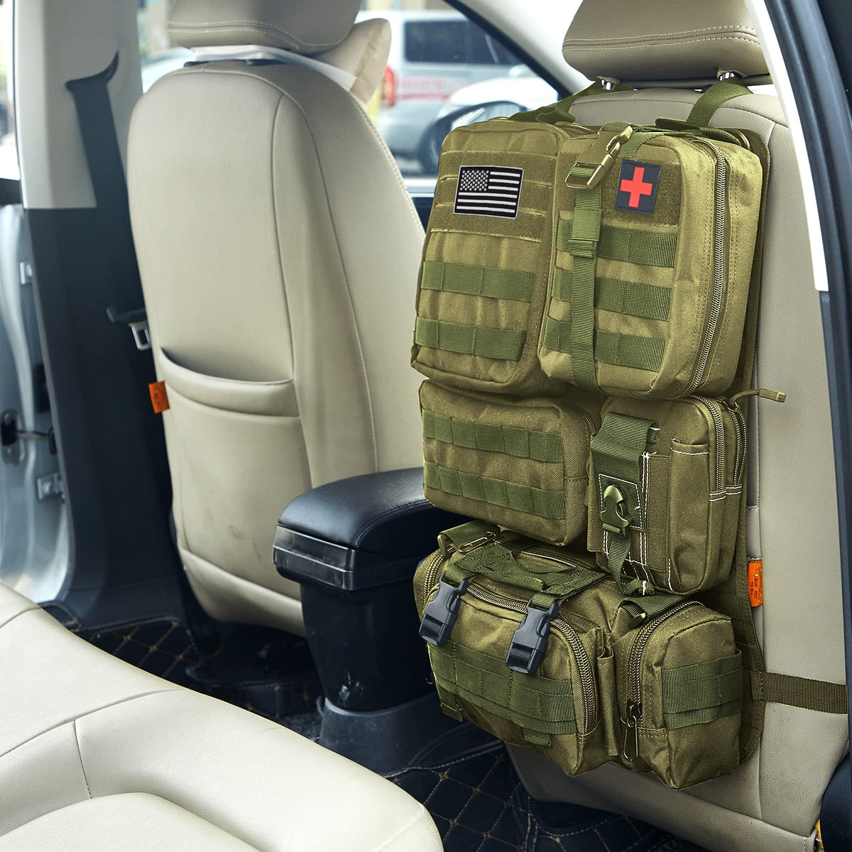 Tactical Seat Back Organizer With Detachable Pouches