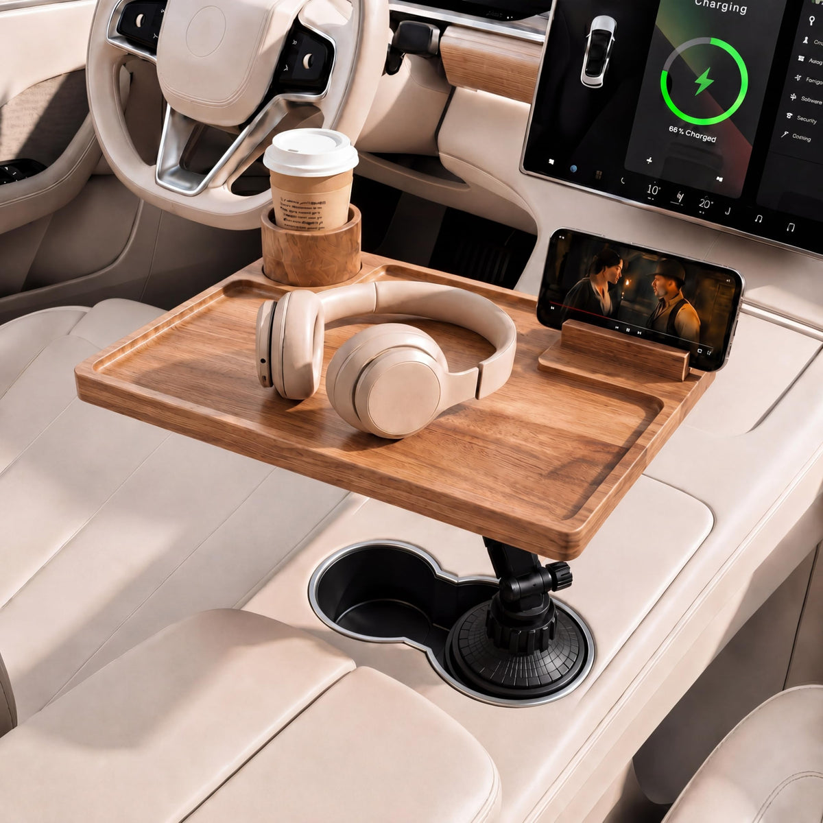 2-in-1 Wooden Car Laptop Desk With Cup Holder