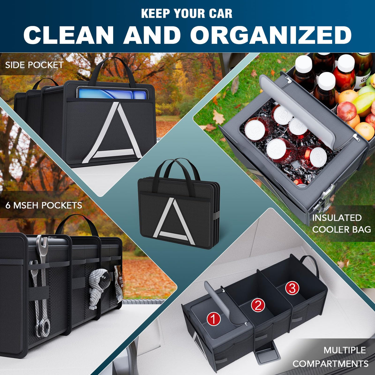 Insulated Trunk Organizer With Three Compartments