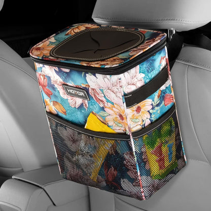 Leakproof Car Trash Can With Storage Pockets