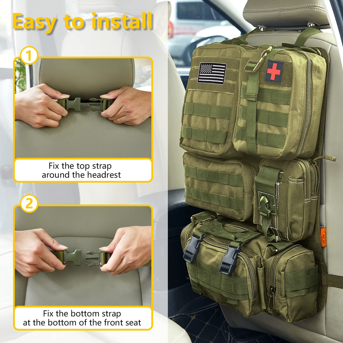Tactical Seat Back Organizer With Detachable Pouches