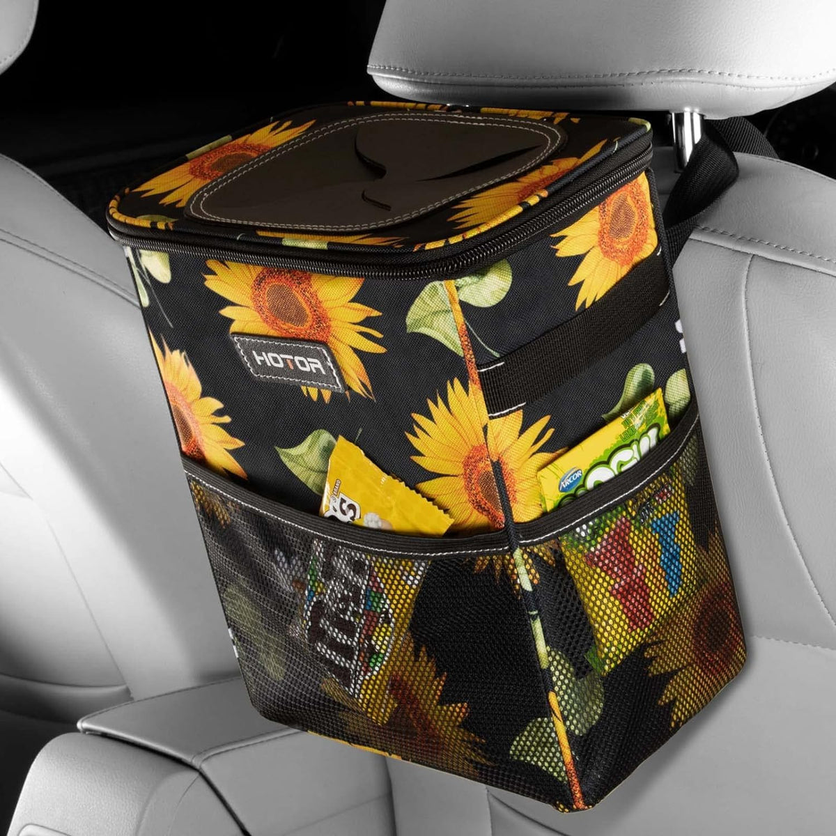Leakproof Car Trash Can With Storage Pockets