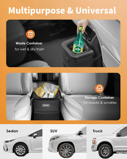 Leakproof Car Trash Can With Storage Pockets