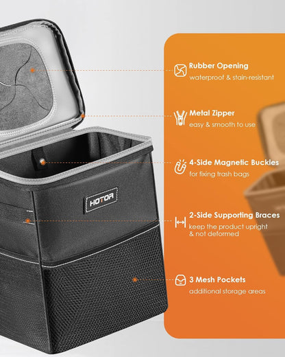 Leakproof Car Trash Can With Storage Pockets