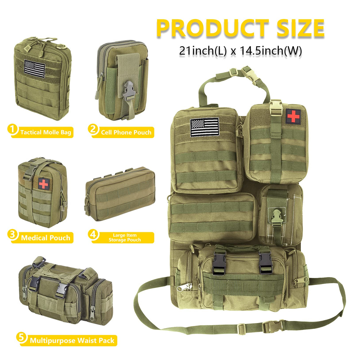 Tactical Seat Back Organizer With Detachable Pouches