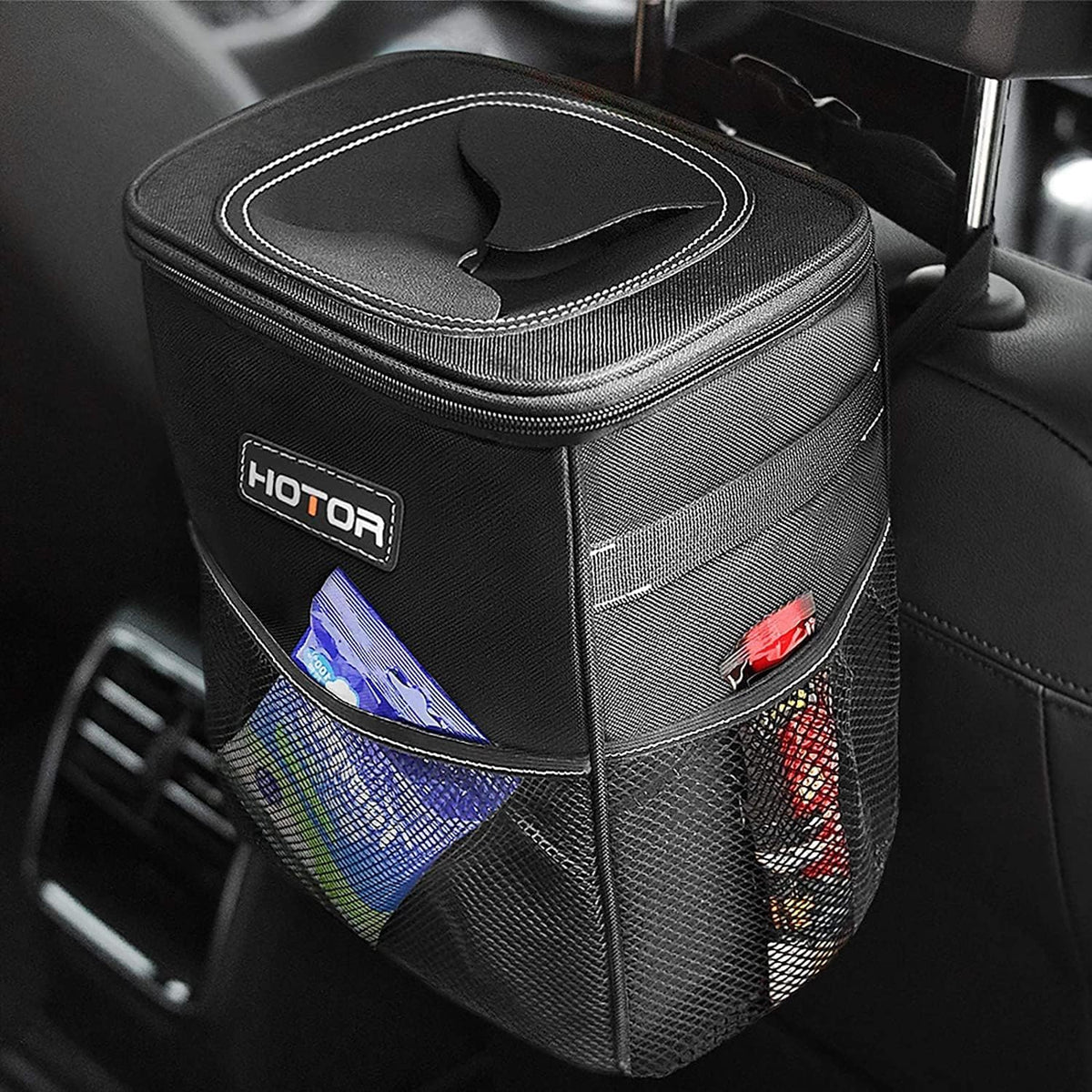 Leakproof Car Trash Can With Storage Pockets