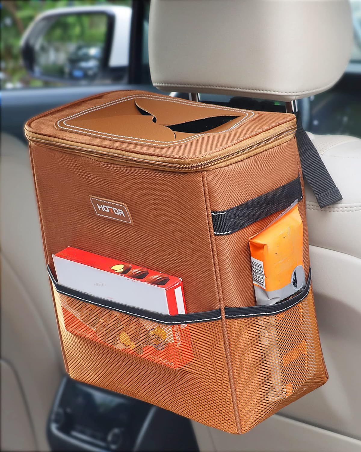 Leakproof Car Trash Can With Storage Pockets