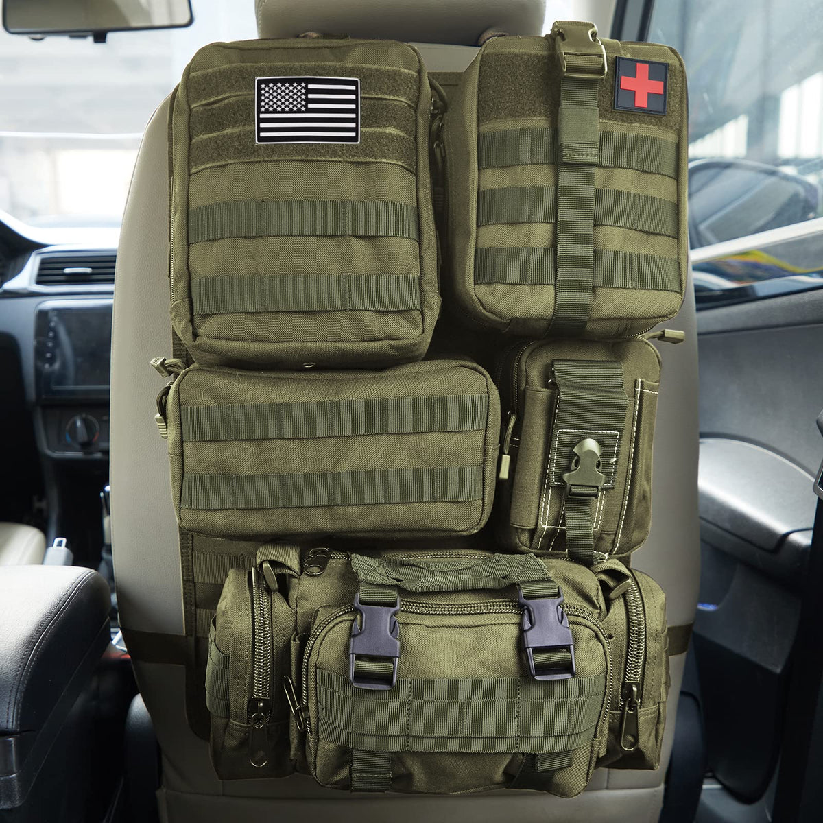 Tactical Seat Back Organizer With Detachable Pouches