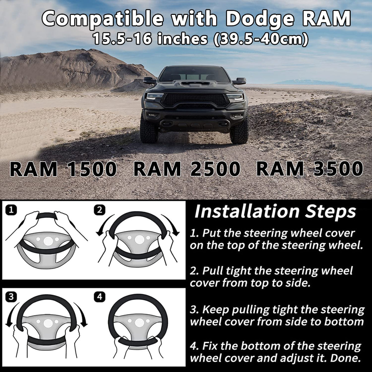 Dodge RAM Anti-Slip Leather Steering Wheel Cover