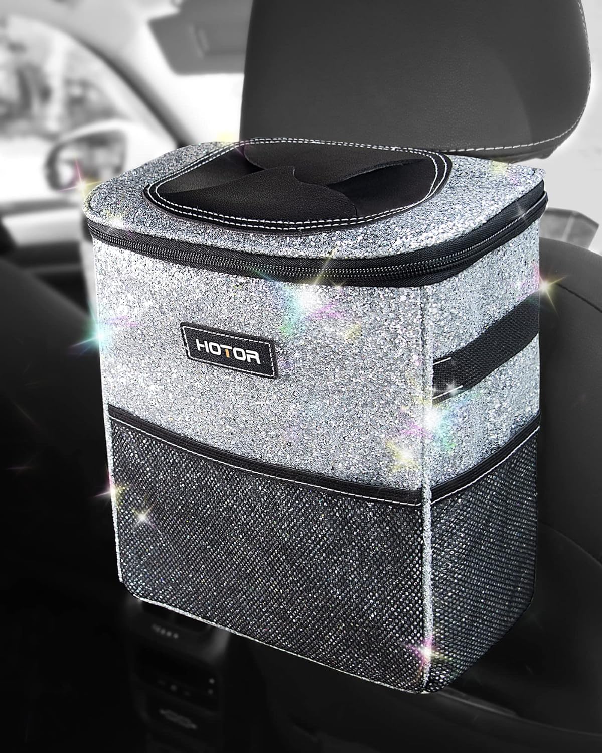 Leakproof Car Trash Can With Storage Pockets