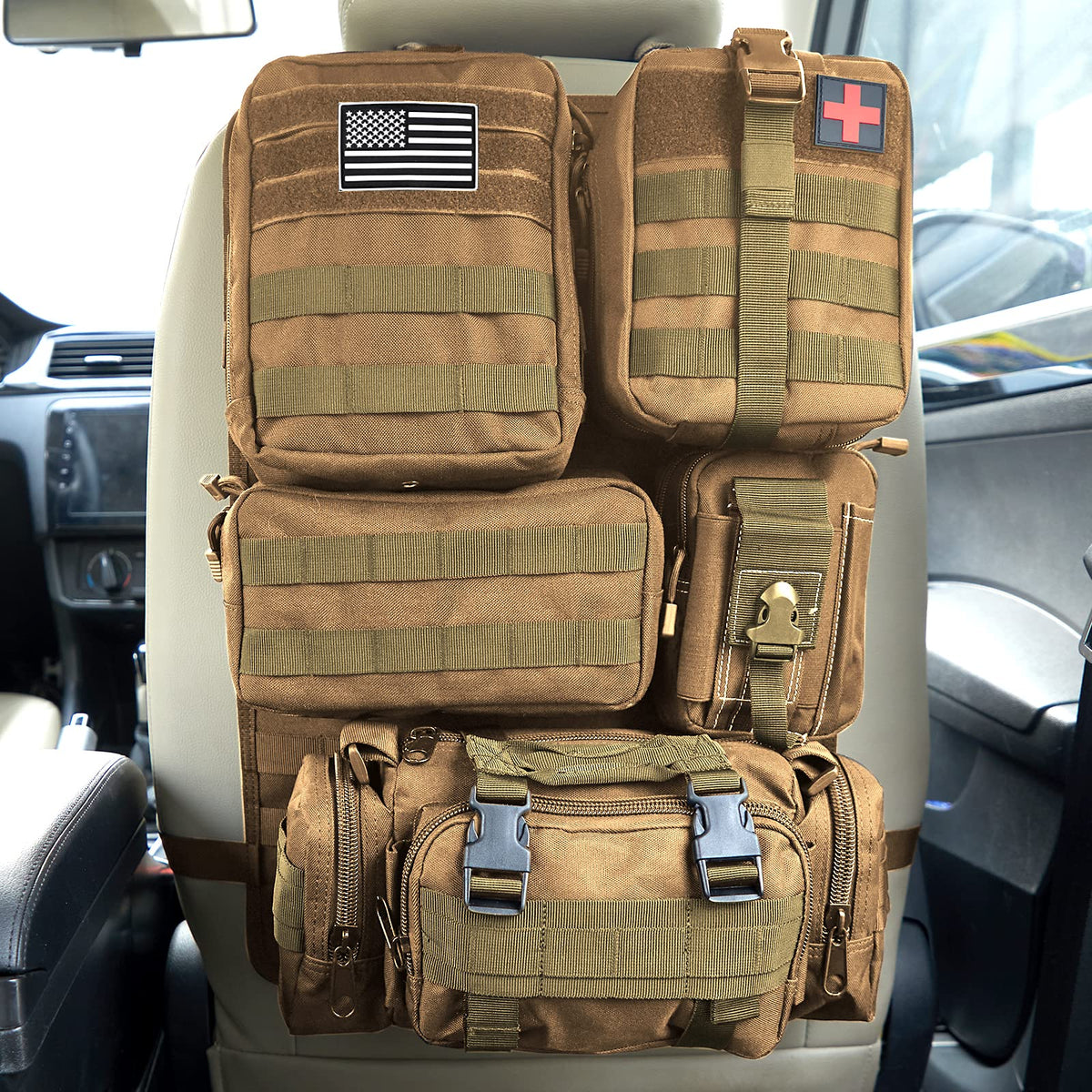 Tactical Seat Back Organizer With Detachable Pouches