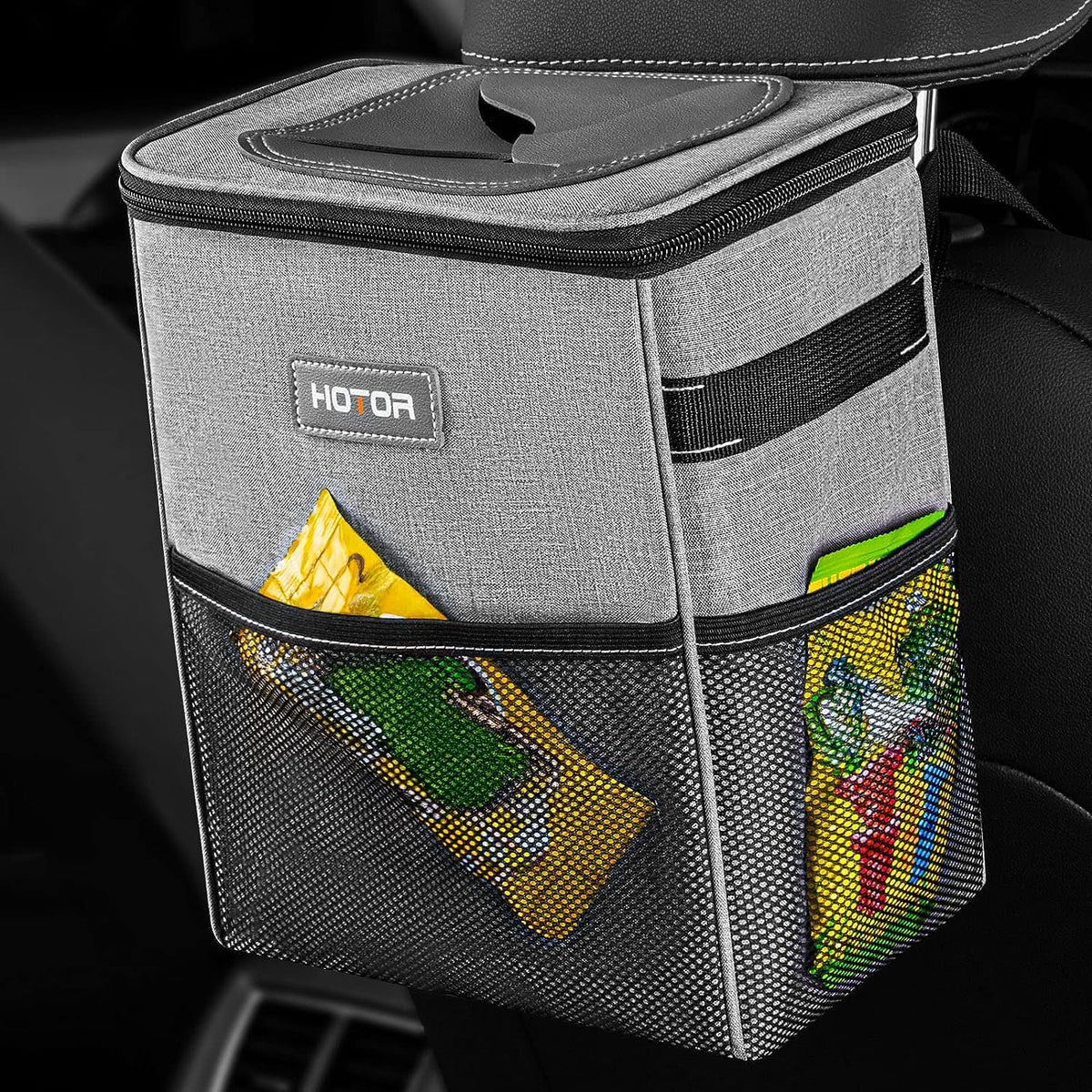 Leakproof Car Trash Can With Storage Pockets